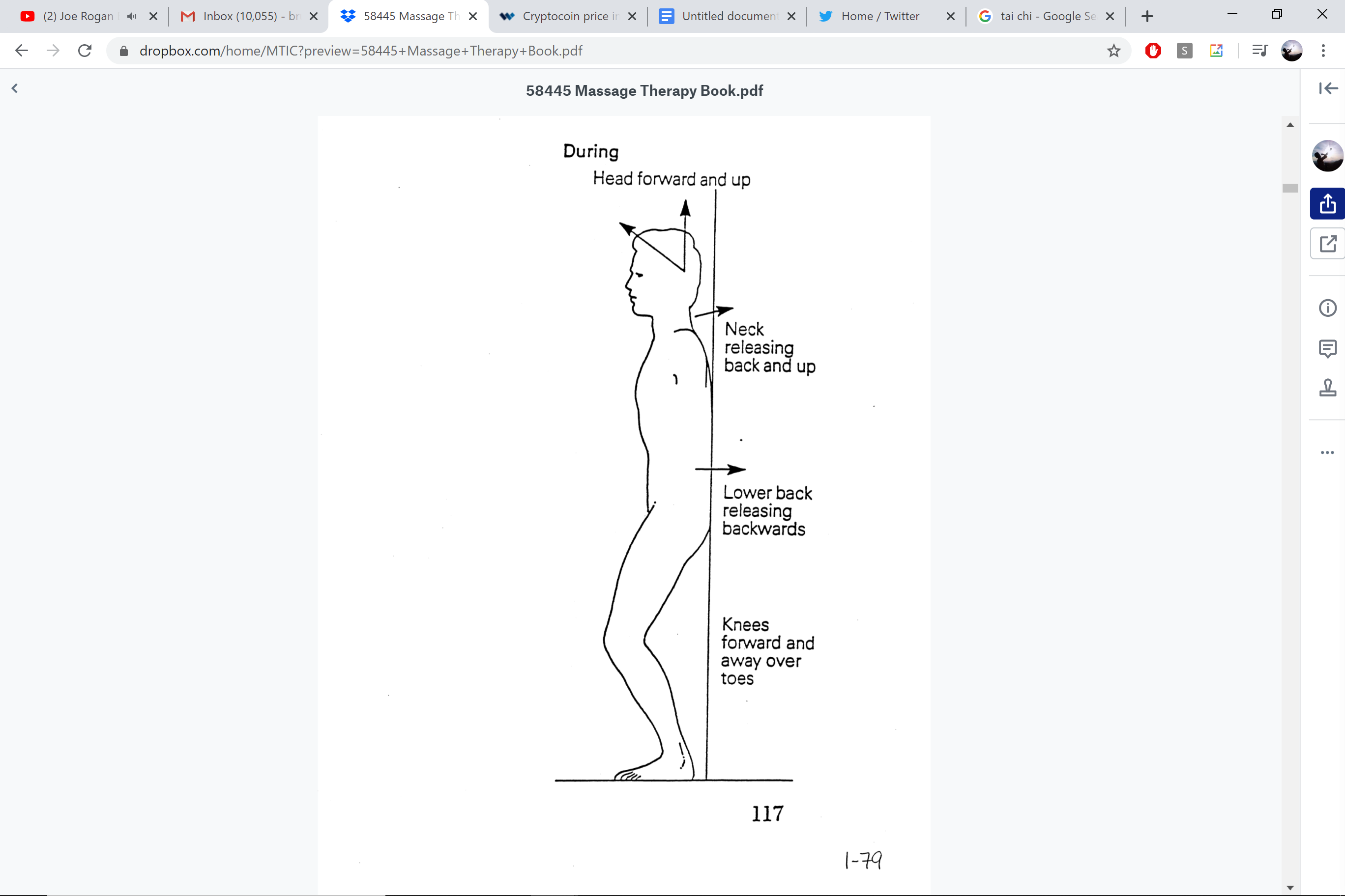 During postural correction — head forward and up, neck releasing back, knees forward