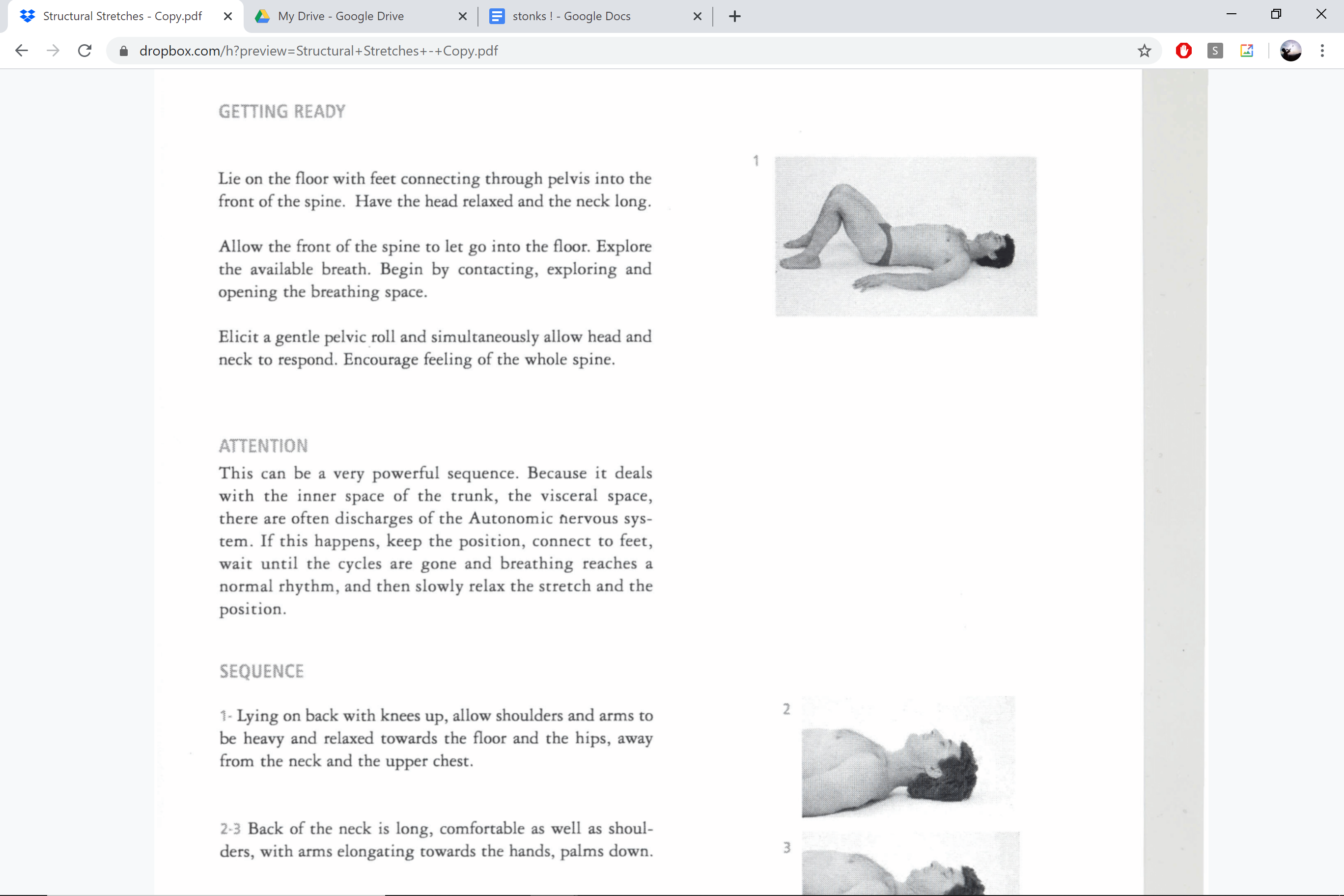 Structural stretches — getting ready sequence: lying on back with knees up